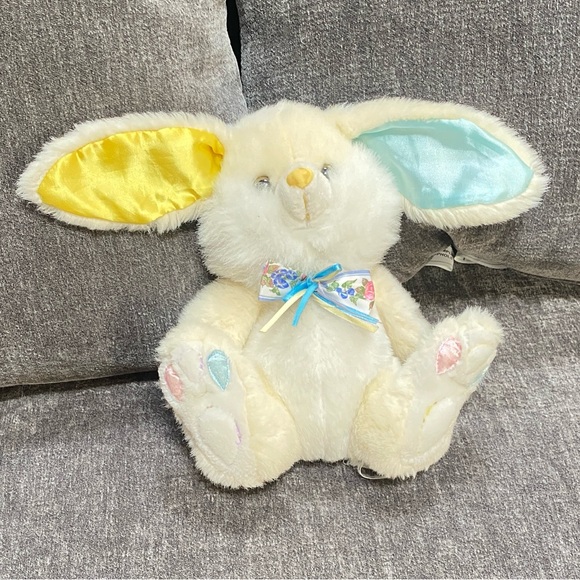 Plush Bunny with Yellow and Blue Ears 10 Inches - Picture 1 of 3
